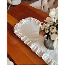 % 100 Pamuk Ham Keten Fisto Fırfırlı Oval Runner 40x140 Cm Bej