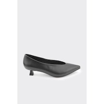 Derinet Hakiki Deri Kısa Topuklu Kadın Stiletto Siyah Siyah
