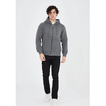 Barlashive Erkek 3 İplik Pamuklu Kapüşonlu Tam Fermuarlı Cepli Hoodie Sweatshirt - Füme Çok Renkli