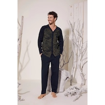 Angbutik Kocabey 8025 Erkek V Yaka Boydan Düğmeli Pijama Takımı Yeşil