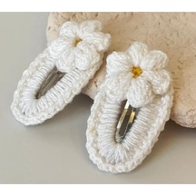 Amigurumi Örgü Çocuk Çiçek Toka Beyaz Tek Ebat Çok Renkli