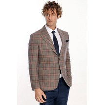 Wessi Ekose Desenli Lacivert Erkek Yün Ceket - Wessi Lacivert