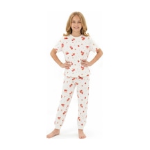 Modanino Kız Çocuk Pijama Takımı %100 Pamuk 3-13 Yaş 12714ıs Ekru