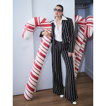 Koton Koton X Sibil Çetinkaya - Geniş Paça Pantolon Bol Kalıp Siyah Çizgili 5wak40076ew Siyah Çizgili Siyah