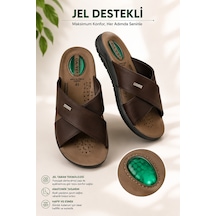 Daye 45008 Hafif Yumuşak Tabanlı Comfort Jelli Çapraz Bant Erkek Terlik Kahverengi