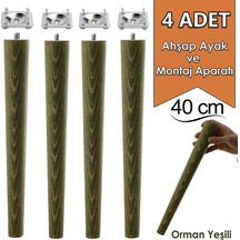 4 Adet Ahşap Ayak 40 Cm Orman Yeşili M8 Civatalı Bağlantı Aparatlı Mobilya Tabure Sehpa Masa Destek Ayağı Orman Yeşili