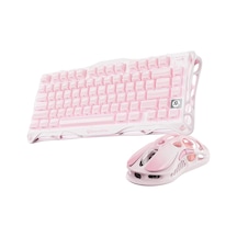 Mercury K1+m1 Pro Kablosuz Rgb Işıklı Mekanik Q Gaming Klavye Ve Optik Mouse Seti, Sakura Pink
