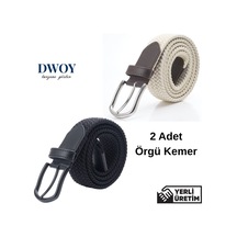 Dwoy Elastik Örgü Kemer 2'li Set-809 Krem