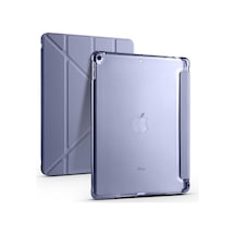 İpad 10.2 2020 8.nesil A2270-a2428-a2429-a2430 Uyumlu Kalem Bölmeli Dönebilen Üçgen Standlı Tri Folding Tablet Kılıfı - Mor - T15515