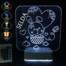 Kişiye Özel 3D Tavşan Ve Kalp Masaüstü Led Lamba