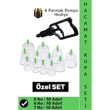 Hacamatseti 10 Adet 5-6-7 No Kupa Islak Kuru Kullanıma Uygun 4 Parmak Pompa Hediyeli Hacamat Seti