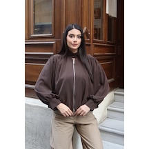 Kechi Woman Linda Twill Kumaş Çift Fermuarlı Astarlı Ceket Kahverengi