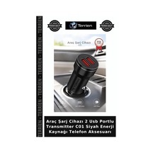 Araç Şarj Cihazı 2 Usb Portlu Transmitter C01 Siyah Enerji Kaynağı Telefon Aksesuarı