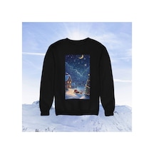 Stil X Yeni Yıl Baskılı Unısex Çocuk Sweatshırt, Chrıstmas Temalı Siyah