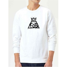 Fall Out Boy Chicago Baskılı Beyaz Erkek Örme Sweatshirt