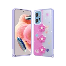 Zore Redmi 12 4g Kılıf Parlayan Simli Kabartma Figürlü Nvth Cevze Kapak - Mor Papatya