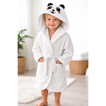 Sevimli Panda Figürlü Kapüşonlu Bebek Çocuk Bornozu Desenli