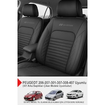 İstanbul Serisi Deri Oto Koltuk Kılıfı Peugeot 206-207-208-306-307-407- Uyumlu Siyah