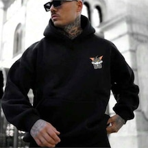 Tom Baskılı Oversize Unisex Kapüşonlu Sweatshirt Siyah