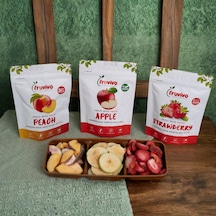 Fruvivo 3'lü Freeze Dry Paket - Şeftali + Elma + Çilek - Dondurularak Kurutulmuş Meyve Cipsi Şeker İlavesiz %100 Doğal Vegan 50 G
