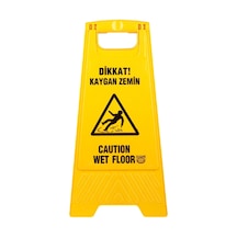 Dikkat Islak Kaygan Zemin Uyarı Levhası - Sarı - 33 X 63 Cm