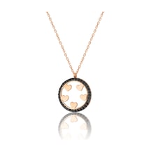 Gümüş Zirkon Taşlı Çember İçinde Beş Kalp Kolye Rose Gold