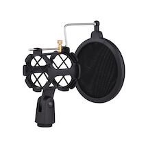 Ranyeek Plastik Mikrofon Şok Absorbörü Gürültü Engelleyici Ağı + Metal Çubuk - 2-4cm Çaplı Mikrofonlar İçin - Siyah
