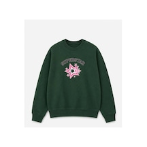 Herkesemoda Süperstar Baskılı 2 İplik Şardonlu Bisiklet Yaka Sweatshirt Yeşil