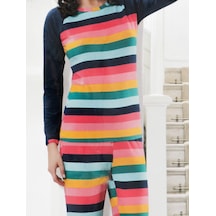 Derya Kurşun Kadın Uzun Kollu Pijama Takımı Çizgili Lacivert
