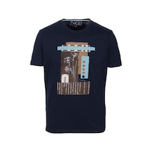 Erkek Tişört Bisiklet Yaka Lacivert Slim Fit Baskılı T-shirt Ncs Jeans 1228-lacivert Lacivert