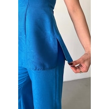 Soonaksesuar Jakar Keten Kolsuz Bluz-pantolon Tk - Mavi Mavi