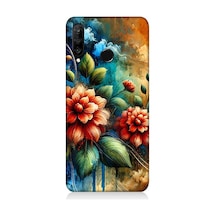 Huawei P30 Lite Uyumlu Kırmızı Çiçek Ve Tomurcuklar Desenli Silikon Kılıf Çok Renkli