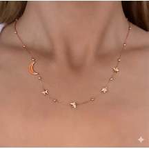 925 Ayar Gümüş Beyaz Lazer Mineli Top Zincir Kalemli Yıldız Kolye.rose.gold.rodaj Seçeneği