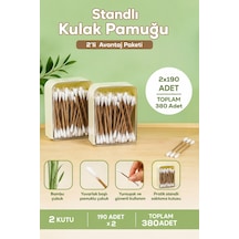 Porsima 3135 Doğal Ahşap Bambu Saplı Standlı 2li Kulak Temizleme Çubuğu Seti- 360 Adet