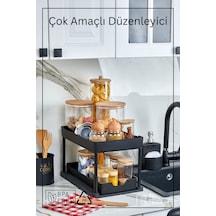 2 Katlı Çok Amaçlı Evye Altı Düzenleyici - Siyah Siyah