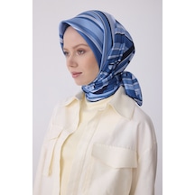 Geometrik Desen İpek Twill Eşarp T 4311 Mavi
