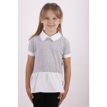 Toontoy Kids Toontoy Kız Çocuk Gömlek Yaka Dantel Detaylı Tişört Gri Melanj