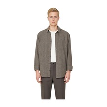 Ersefa Erkek Kışlık Flanel Dokuma Düğmeli Yaka Slim Fit Gömlek Konforlu bej