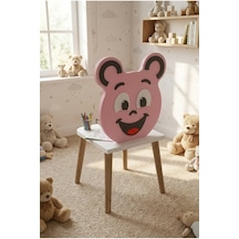Reyo Falez Happy Face Çocuk Sandalyesi, Ahşap Ayaklı, Sevimli Figürlü Pembe