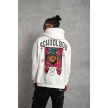 Yake Store Erkek School Boy Baskılı Kapüşonlu Sweat - Beyaz - Beyaz