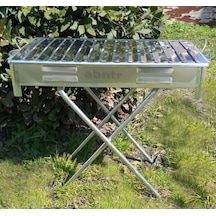 Ayaklı Büyük Mangal 60cm Kebapçı Geniş Oluklu Paslanmaz Galvaniz Gövde Krom Izgara Kömürlü Mangal 1.0 Beyaz Gri