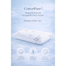 Cottonpure Organik Pamuk Ortopedik Visco Yastık 60x40x13 Cm Hassas Ciltler İçin Beyaz