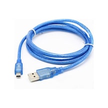 5 Pin Mini Usb Şarj Ve Data Kablosu Şeffaf Mavi Renk 1m