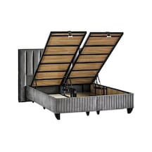Hades Lüks Baza Ve Başlık Seti 180x200 Cm Çift Kişilik Baza Ve Başlık Takımı Koyu Gri Özel Kumaş