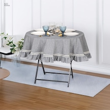 Dnc Home Tekstil Gri Antrasit Özel Seri Yuvarlak Fırfırlı Masa Örtüsü Antrasit