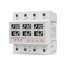 Etk-t1 Trifaze Voltaj Ve Akım Koruma Rölesi, 63 A, Ac 230 V, Ayarlanabilir Gerilim, Faz Takibi, Dın Ray
