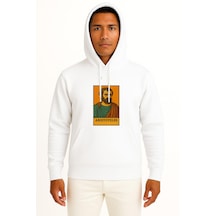 Bahriyeli Collection Kapüşonlu Aristoteles Matematik Filozofu Göğüs Tasarımlı Unisex Sweatshirt Beyaz