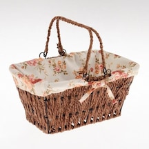 Ün Ev 7038 Hasır Örme Kahverengi Çiçekli Ekmek Sepeti Renkli