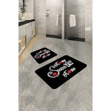 Siyah Home Sweet Banyo Halısı Klozet 2'li Paspas Seti Bs302n11