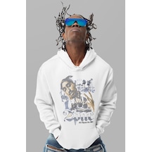 Sevbano 2pac Rapper Baskılı Unisex Oversize Tupac Şarkıcı Hoodie beyaz